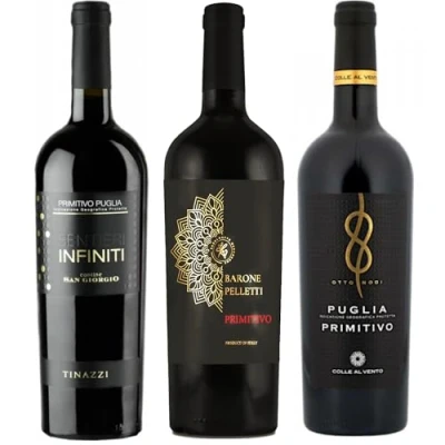 Abbildung von 3 er Probierpaket Primitivo Flaschen Rotwein aus Apulien Weinprobe Set x 0,75l