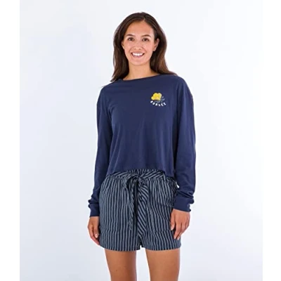 Abbildung von Hurley Damen Anna Washed Cropped Boyfriend Ls Tee T Shirt, Indigoblau (Mood Indigo), XS