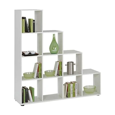 Abbildung von FMD Möbel, 248 002 Mega 2 Treppenregal Raumteiler Bücherregal Raumtrenner 10 Fächer, weiß, maße 138.5 x 141.5 32.6 cm (BHT)