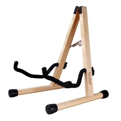 Abbildung von Gitarrenständer, Akustik , Klassik E A Frame Folding Bass Guitar Display Stand (Natural Solid Wood)