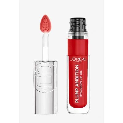 Abbildung von L&#039;Oréal Paris Plump Ambition Lippenöl mit Hyaluron, Vollere &amp; geschmeidigere Lippen ohne Kompromisse. Intensives Pflegegefühl Hyaluronsäure, bis zu 24H Feuchtigkeit, Farbe: 380 Rouge in Love, 5 ml