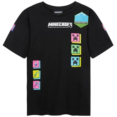 Abbildung von Get Trend Minecraft T Shirts für Jungen Teenager 1er Pack Weich Atmungsaktiv Creeper Gamer Tshirt Kinder Geschenk (11 12 Jahre, Schwarz 1 Pck)