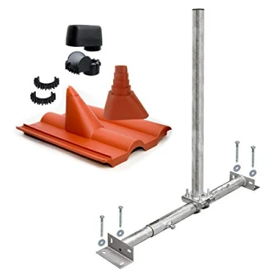 Abbildung von Premium X Dachsparrenhalter Satellitenschüssel Montage Set Sparrenhalter feuerverzinkt 1m Mast Frankfurter SAT Ziegel rot Mastkappe