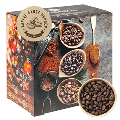 Abbildung von Corasol Premium Flavoured Coffee Kaffee Adventskalender mit 24 aromatisierten Kreationen, ganze Bohnen für Genießer (240 g)