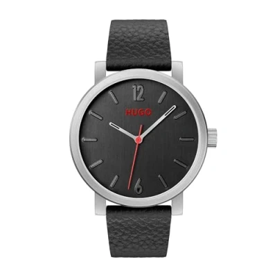 Abbildung von HUGO Analog Quarzuhr für Herren mit Schwarzes Lederarmband 1530115