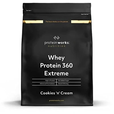 Abbildung von Protein Works Whey 360 Extreme Premium Cookies &#039;n&#039; Cream Zugefügt BCAA &amp; Glutamin 2.4kg