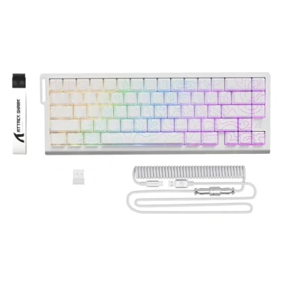 Abbildung von ATTACK SHARK X68PRO HE Rapid Trigger Kabellose Gaming Tastatur, 0,01 mm RT Genauigkeit, Magnetschalter, 8000Hz, Einstellbarer Betätigungsweg, Snap Tap, RGB, C01 Spiral Kabel Weiß