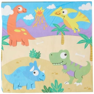 Abbildung von Baker Ross FC980 Dinosaurer Serviette 20 Stück, Bedruckte Papierservietten für den Kindergeburtstag
