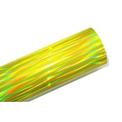 Abbildung von Finest Folia Laser Hologramm Chrom Auto Car Wrapping Folie mit Luftkanälen Holographic Selbstklebend Blasenfrei (Gelb, Muster 10x10cm)
