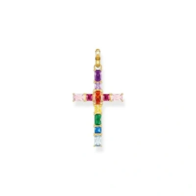 Abbildung von Thomas Sabo Damen Ketten Anhänger Kreuz, mit mehreren bunten Zirkoniasteinen, 925er Sterlingsilber geschwärzt und 750er Vergoldung, Maße: 42 x 23 mm, PE939 996 7