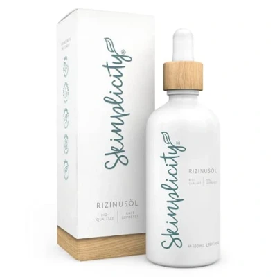 Abbildung von Skinplicity Rizinusöl kaltgepresst in Bio Qualität für Wimpern, Bartöl, Augenbrauen, Haare, Nägel. Feuchtigkeits Pflege Haar, Gesicht &amp; Haut