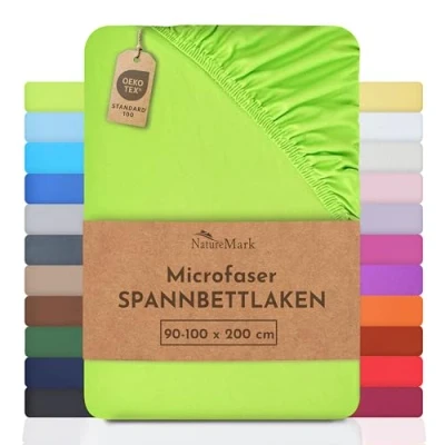 Abbildung von Spannbettlaken Microfaser Spannbettlaken, NatureMark, Polyester, Gummizug: rundum, viele Größen und Farben Markenware, 90x200cm, Apfel grün