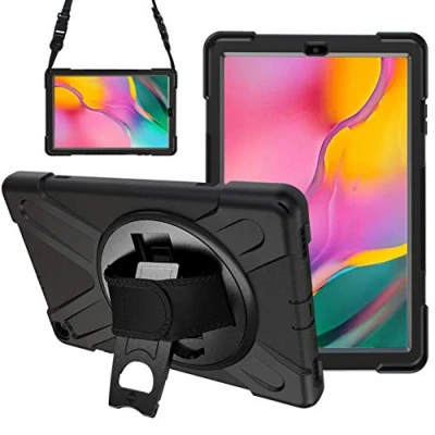 Abbildung von Gerutek Hülle für Samsung Galaxy Tab A T510N / T515N 10,1 2019, Stoßfeste Robust Panzerhülle mit Drehbar Stände, Handschlaufe, Schultergurt Schutzhülle 10.1 2019 T510 T515, Schwarz