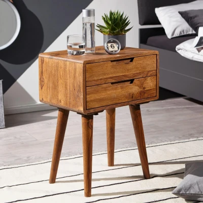 Abbildung von Wohnling Nachttisch WL5.578 (47x66x36 cm Sheesham Massivholz Nachtschrank Hoch), Nachtkästchen Boxspringbett, mit Schub