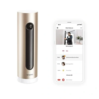 Abbildung von Netatmo Smarte Überwachungskamera Innen mit Wandhalterung, WLAN, Full HD, Bewegungserkennung, Nachtsicht,bis zu 32 GB lokaler Speicher auf MicroSD Karte, Live Übertragung, Ohne Abonnement, NSC AMZ
