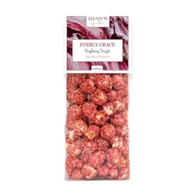 Abbildung von Everly Grace Popcorn Raspberry Drizzle, 100 g Tüten mit fruchtiger Himbeere aus unserer Manufaktur in Augsburg, Deutschland