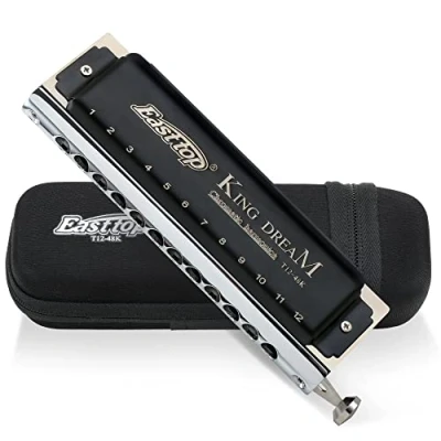Abbildung von East Top Chromatische Mundharmonika C 12 Loch 48 Tune professionelle Musikinstrument für Spieler, Anfänger, Studenten, Erwachsene,als bestes Geschenk(48K)