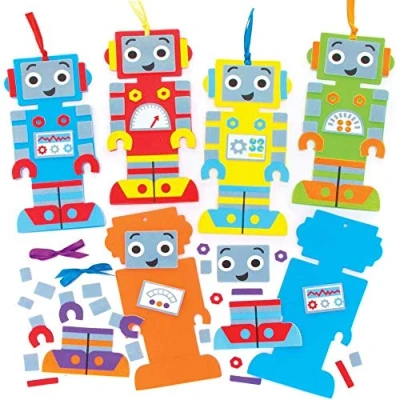 Abbildung von Baker Ross FE388 Roboter Lesezeichen Bastelset 5er Pack, für Kinder zum Basteln und Dekorieren, Ideal den Kindergeburtstag