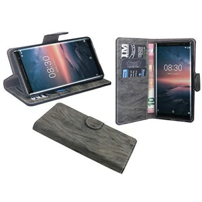 Abbildung von cofi1453® Buch Tasche Elegance kompatibel mit Nokia 8 Sirocco Handy Hülle Etui Brieftasche Schutzhülle Standfunktion, Kartenfach Anthrazit