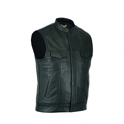 Abbildung von Leatherick Herren Anarchischer Stil Rindsleder Motorrad Leder Weste Schwarz XL58