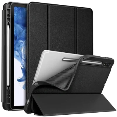 Abbildung von Fintie Hülle für Samsung Galaxy Tab S8 11 Zoll 2022 /S7 2020, Soft TPU Rückseite Gehäuse Schutzhülle mit Stifthalter, Auto Schlaf/Wach Funktion, Schwarz