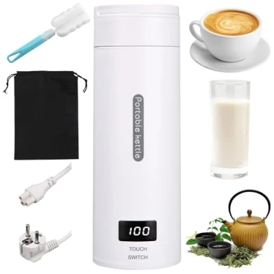 Abbildung von 500ML Kleiner Tragbarer Wasserkocher, 3 in 1 Mini Elektrische Wassertasse mit Temperatureinstellung, Automatische Abschaltung, Bürsten und Taschen, Reise Wasserkocher für Kaffee Teezubereitung