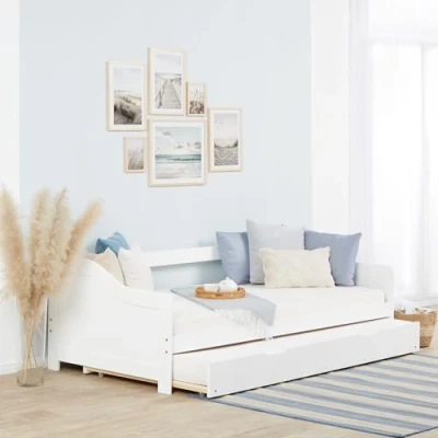 Abbildung von Homestyle4u Gästebett 90x200 cm mit Ausziehfunktion Tagesbett ausziehbar Kojenbett Lattenrost Matratze Ausziehbett Weiß