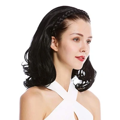 Abbildung von WIG ME UP TYW60876H 1 Halbperücke Haarteil edel geflochtener Haarreif schulterlang 45 cm gelockte Spitzen Schwarz