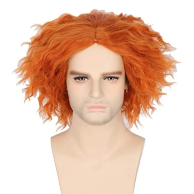 Abbildung von Topcosplay Hutmacher Perücke, Verrückter Perücke Kurz Lockige Orange für Halloween Karneval