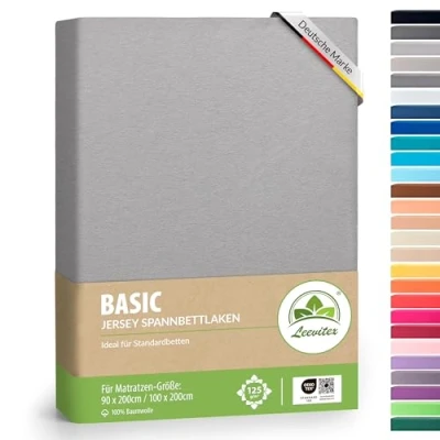 Abbildung von leevitex® Spannbettlaken 90x200cm 100x200cm Spannbetttuch Bettlaken 100% Jersey Baumwolle Matratzenhöhe bis 25 cm Öko tex Grau