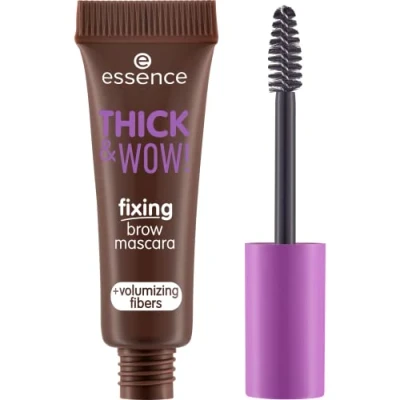 Abbildung von essence THICK &amp; WOW! fixing brow mascara, Augenbrauengel, Nr. 03, Braun, volumengebend, fixierend, vegan, ohne Mikroplastikpartikel, Nanopartikel frei, Parfüm, 1er Pack (6ml)