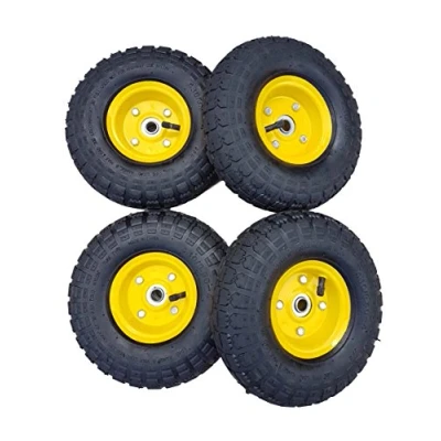 Abbildung von 4 x FROSAL Luftrad Bollerwagen Ø 260 mm 4.10/3.50 Ersatzrad Reifen Sackkarre Achse 16 Rad mit Kugellager Stahlfelge gelb Sackkarrenrad