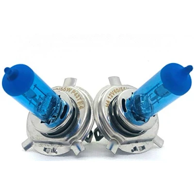 Abbildung von 2x Xenon Style Lampen, Halogen Birne mit 60/55W, Look, vorne/hinten: Abblendlicht, H4 E Prüfzeichen!