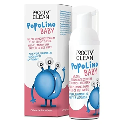 Abbildung von ProctyClean PopoLino Baby milder Popo Schaum statt Feuchttücher Baby. Reinigungsschaum vegan &amp; Naturkosmetik! mit Aloe vera, Hamamelis, Bergamotte Vitamin E. Macht Po Umwelt froh