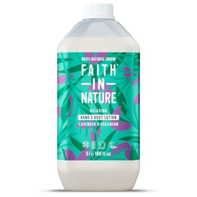 Abbildung von Faith In Nature Natural Lavender &amp; Geranium Hand Body Lotion, Relaxing, Vegan Cruelty Free, No SLS or Parabens, 5L Refill Pack