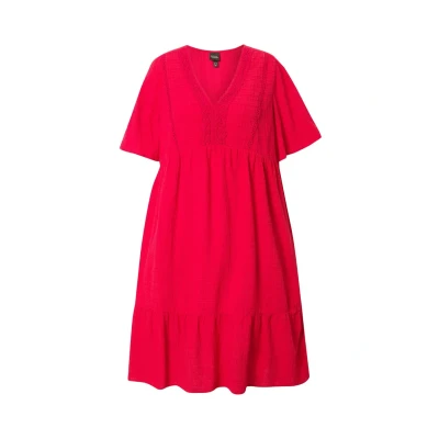 Abbildung von Ulla Popken Seersucker Short Sleeve Vneck MIDI Freizeitkleid, Damen, Größe: 42/44, Lychee