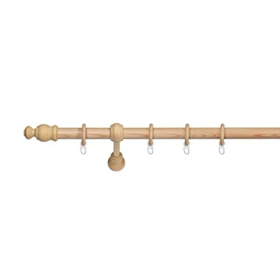 Abbildung von ondeco Gardinenstange Holz 28mm 1 lauf Komplettgarnitur Vorhangstange Kiefer 160 cm