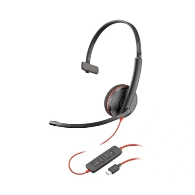 Abbildung von Schnurgebundenes USB C Headset Poly Blackwire 3210 Noise Cancelling Mikrofon Ein Ohr Design Verbindung mit PC/Mac über oder A Kompatibel Teams, Zoom