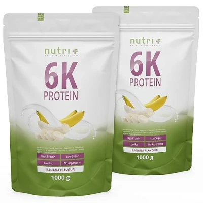 Abbildung von Nutri + Proteinpulver 2 kg Banane 82,8% Eiweiß Shape &amp; Shake pflanzliches Protein 2000 g ohne Aspartam 6 Komponenten Eiweißpulver Banana Flavour