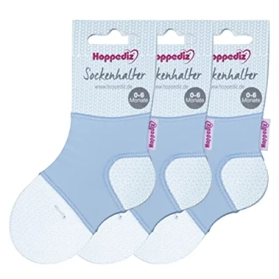 Abbildung von Hoppediz Sockenhalter für Baby Socken, 0 6 Monate, 3 er Set, blau