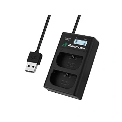 Abbildung von Powerextra LCD Dual Ladegerät für Akku LP E6 zu XC10 XC15 EOS 80D 70D 60D 60Da 6D 7D Mark II 5DS 5D R III usw