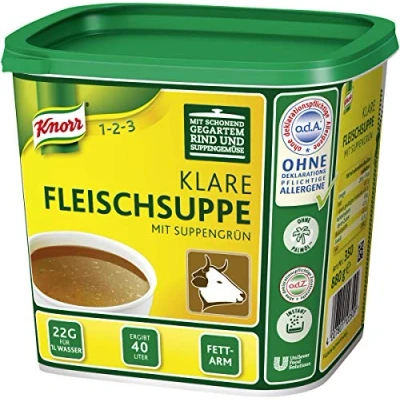 Abbildung von Knorr klare Rindsuppe mit Suppengrün (Rinderbrühe nach bewährter Rezeptur) 1er Pack (1 x 0,88 kg)