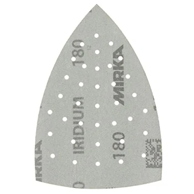 Abbildung von Mirka Iridium Schleifdreieck Premium Schleifpapier 100x152x152mm 36 Loch Klett Korn 180, 10 Stk / Zum Schleifen von Lack, Spachtel, Grundierung, Holz, Stahl, Mineralwerkstoffe, Kunststoff