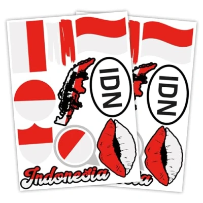 Abbildung von Finest Folia 2er Set DIN A4 Länderaufkleber Fahne Aufkleber Länderfahne Flagge für Auto Motorrad Sticker Länderflagge selbstklebend wetterfest R217 (22 Indonesien)