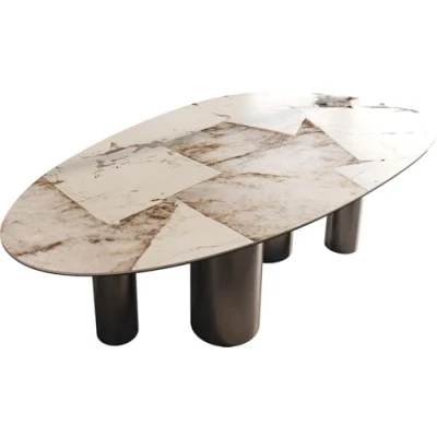Abbildung von Esstisch Edge Oval 220x120 Keramik Patagonia Lappato Pilier Edelstahl Graphit