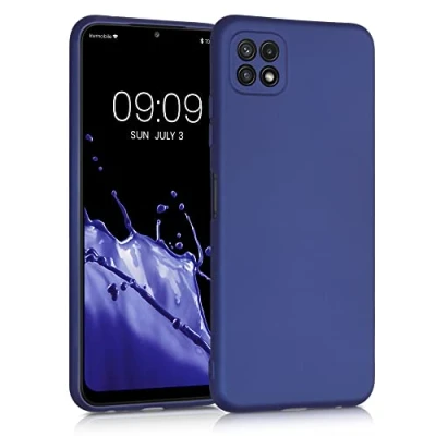 Abbildung von kwmobile Case kompatibel mit Samsung Galaxy A22 5G Hülle Schutzhülle aus Silikon metallisch schimmernd Handyhülle Metallic Blau