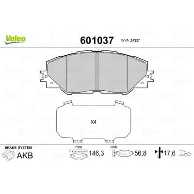 Abbildung von VALEO 601037 Bremsbelagsatz Vorderachse exkl. Verschleißwarnkontakt mit Anti Quietsch Blech TOYOTA: Auris Kombi, Prius Plus, Schrägheck