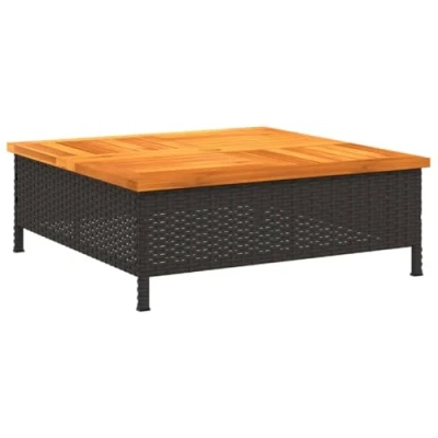 Abbildung von vidaXL Gartentisch, Terrassentisch mit Sonnenschirmloch Holzplatte, Esstisch für Garten Terrasse, Tisch, Schwarz Viereckig Rattan Akazienholz