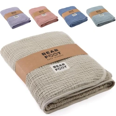 Abbildung von Babydecke Musselin Fleecedecke flauschig weich braun, BEARFOOT, flauschige Kuscheldecke, Baby, Neugeborene, Geschenk Junge &amp; Mädchen