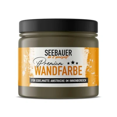 Abbildung von SEEBAUER diy Wandfarbe Braun 300ML für Innen (No. 660 Khaki Fruit) Edelmatte dunkelbraune Innenfarbe Brauntöne sehr hohe Deckkraft Matt, Abwaschbar und Tropffrei